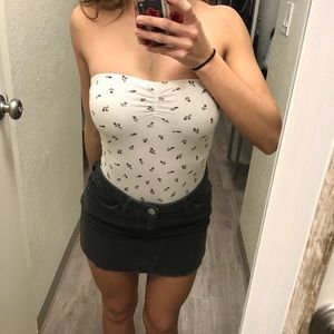 Forever 21 Strapless Rose Print Bodysuit